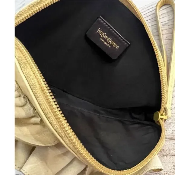 Yves Saint Laurent Leather Wristlet Clutch Rive Gauche Gold small Authentic - Picture 15 of 15